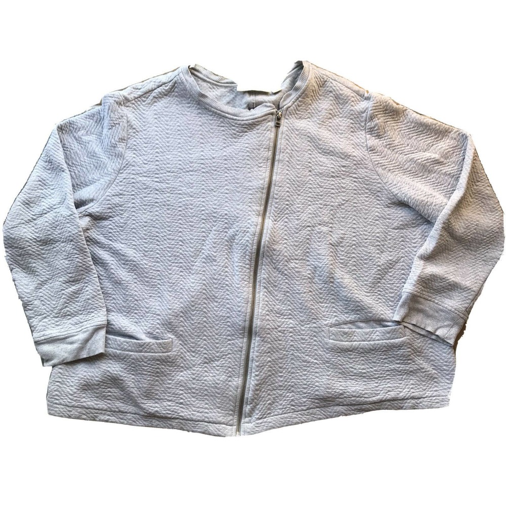 Sejour Sz 2x Jacket Plus Size Grey Diagonal Zipper Lightweight Pockets Womens